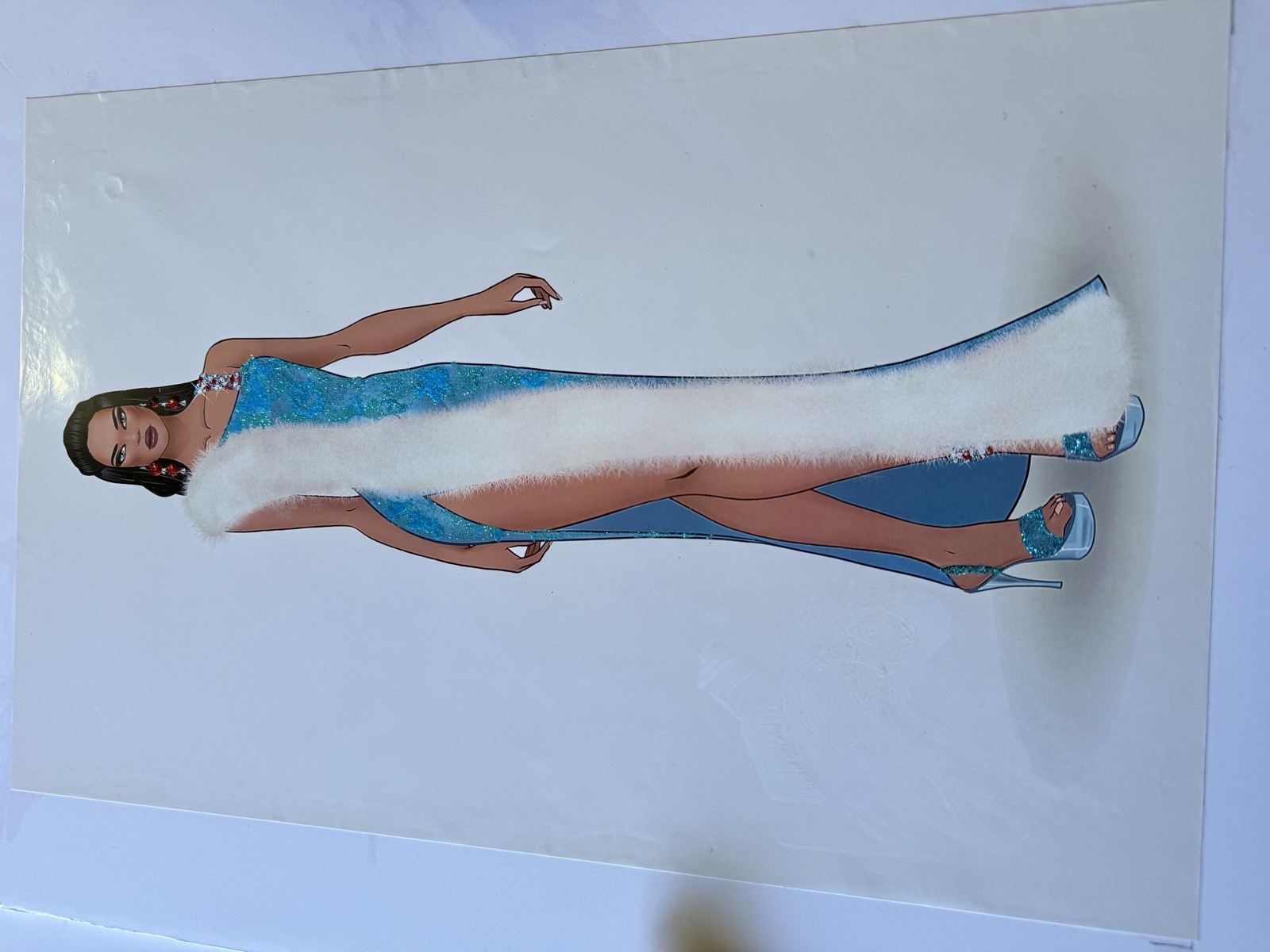 Sketch for Look 2 — blue beaded halter gown