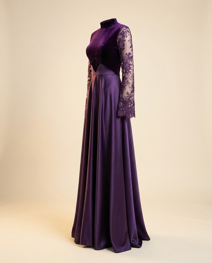 Caliente by Oscar B — violet gown, trumpet silhouette